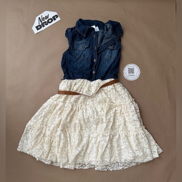Belted Denim and Lace Vest Dress SUGAR SIZE XL (GIRLS) - Picture 1 of 5
